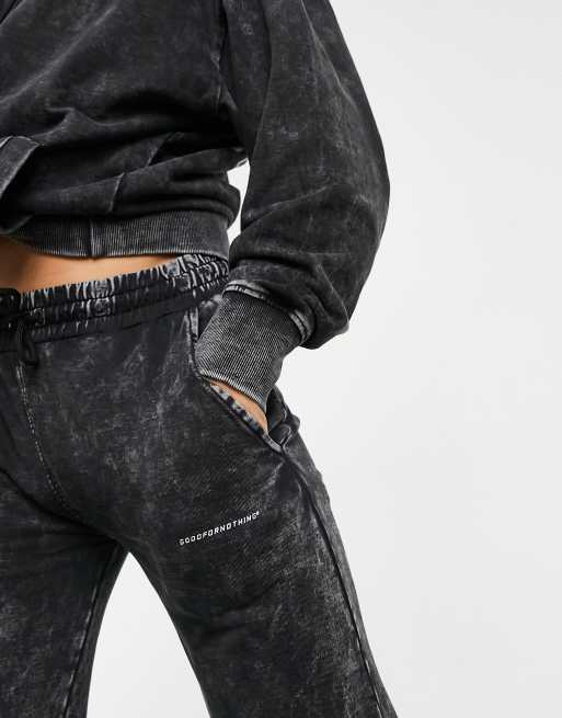 Good For Nothing sweatpants with cuff detail in acid wash gray, 3 of 4