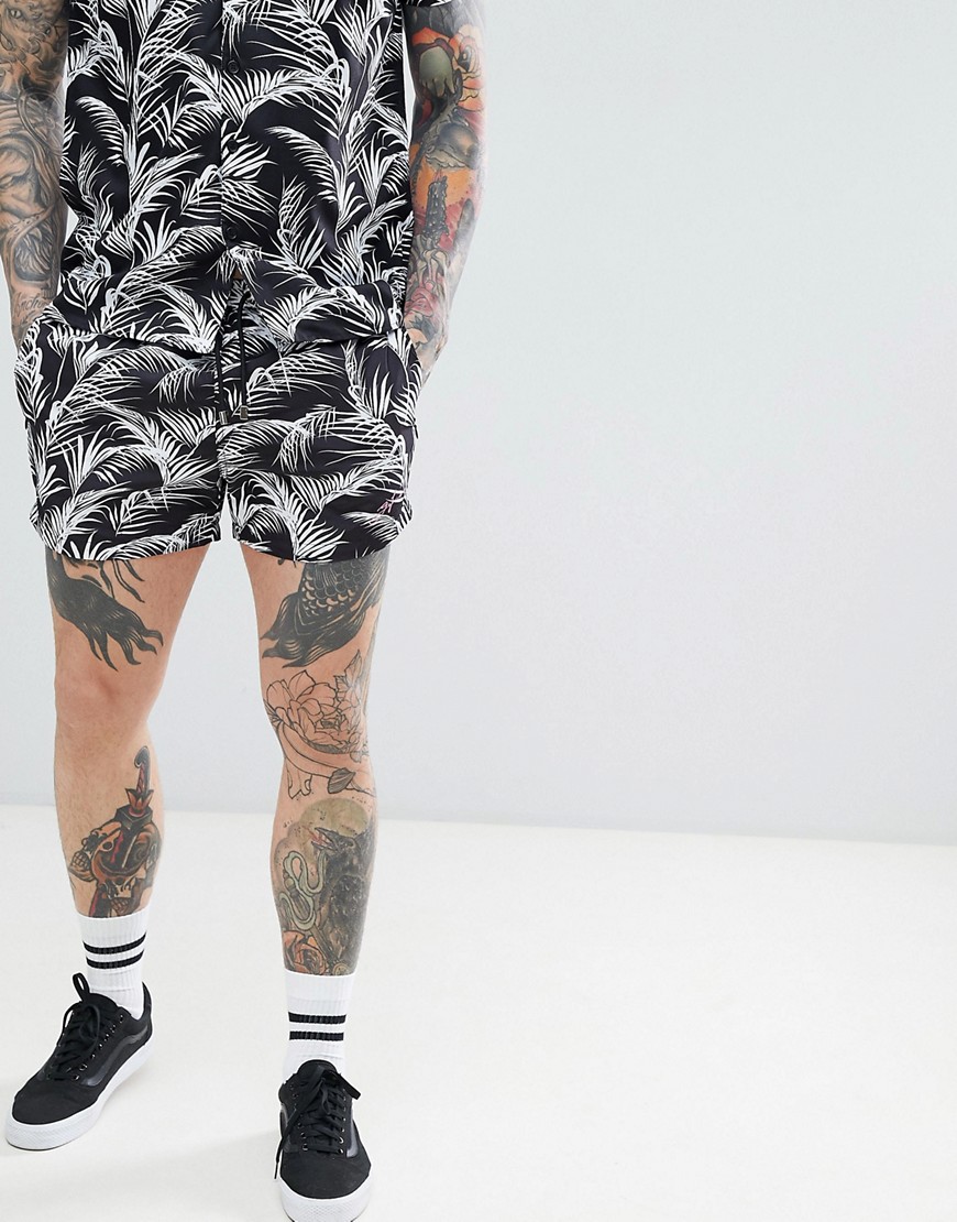 Good For Nothing swim shorts in black palm print