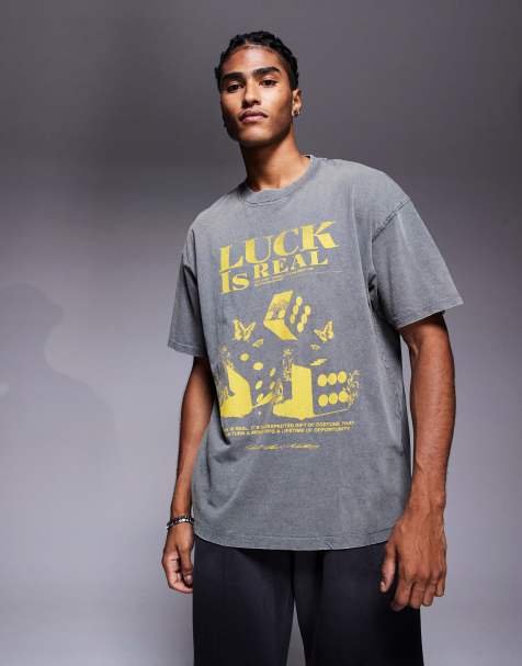 Good For Nothing oversized t-shirt in washed grey with luck print