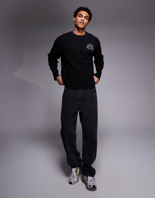 Good For Nothing - T-shirt a maniche lunghe nera a nido d'ape con stampa sul retro, 2 di 5