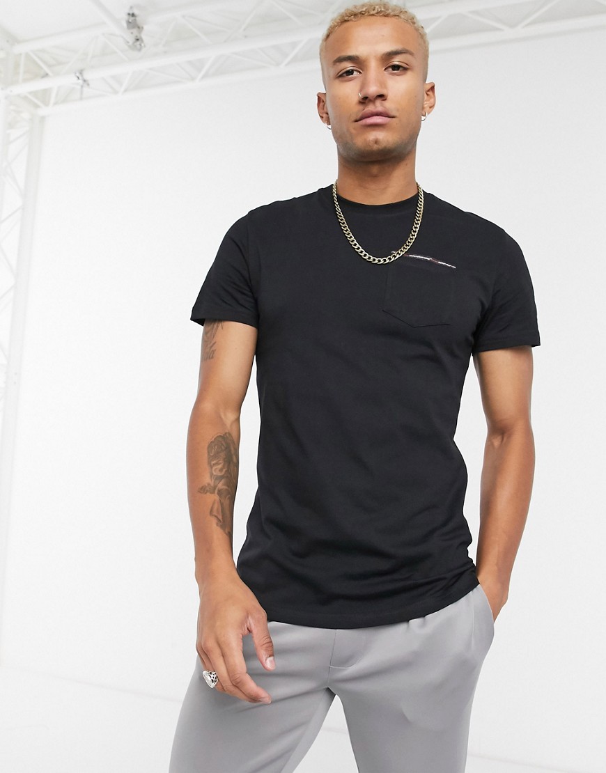 Good For Nothing - T-shirt attillata nera con micro fettucce e tasca-Nero