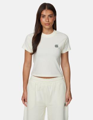 T-shirt effet rétréci en coton à monogramme - Blanc XS