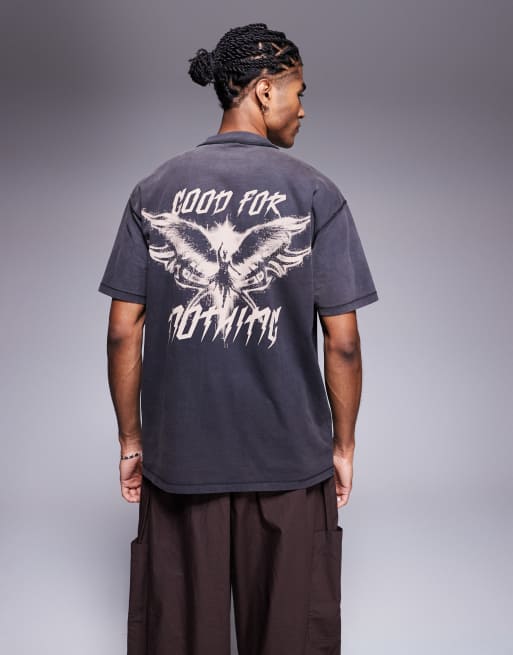 Good For Nothing - T-shirt grigio antracite con stampa di uccello sul retro, 4 di 4