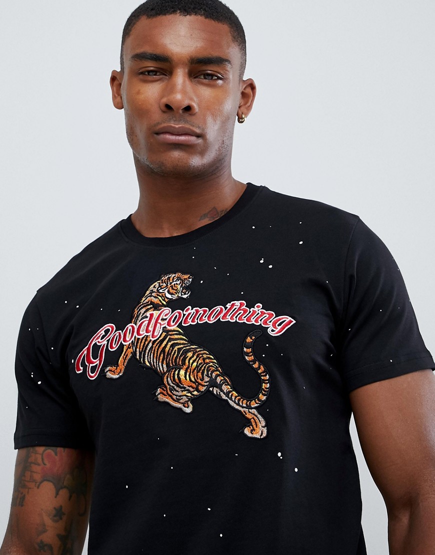 Good For Nothing – T-shirt i muscle fit med broderad tiger-logga-Svart