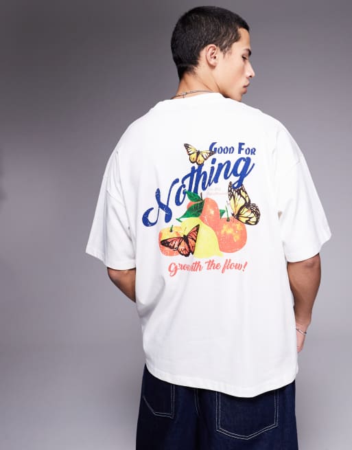 Good For Nothing – T-Shirt in gebrochenem Weiß mit Grafikprint auf dem Rücken