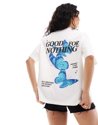 Good For Nothing - T-Shirt in gebrochenem Weiß mit Grafikprint auf dem Rücken