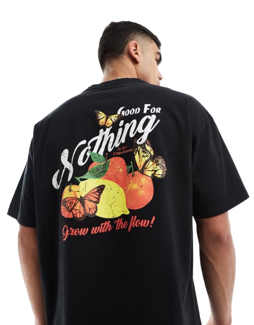 Good For Nothing – T-Shirt in Schwarz mit Früchte-Grafikprint