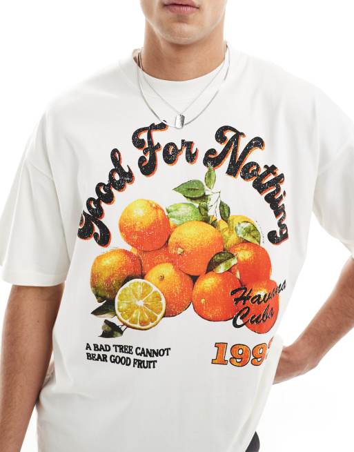 Good For Nothing - T-shirt met grafische sinaasappelprint in wit, 3 van 4