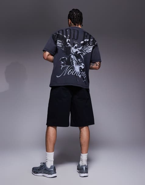 Good For Nothing - T-shirt met renaissance-print op de achterkant in zwart met wassing - view 1
