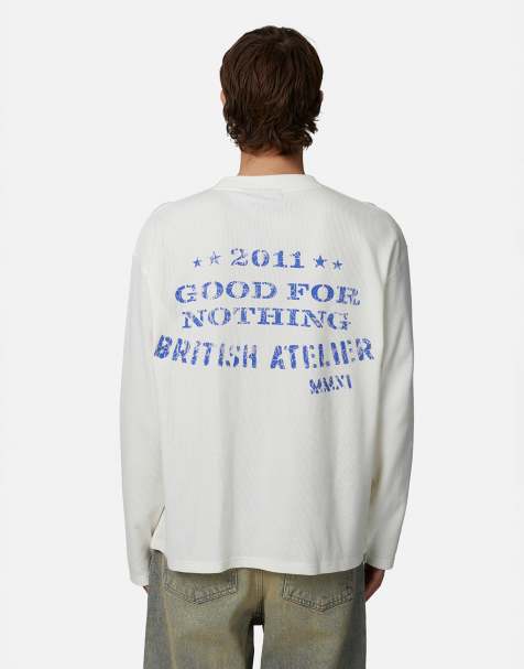 Good For Nothing - T-shirt met wafelstructuur, lange mouwen en camouflageprint met wafelstructuur in wit - view 1