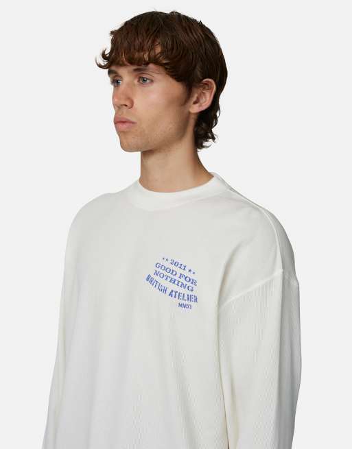Good For Nothing - T-shirt mimetica a maniche lunghe bianca a nido d'ape, 3 di 4