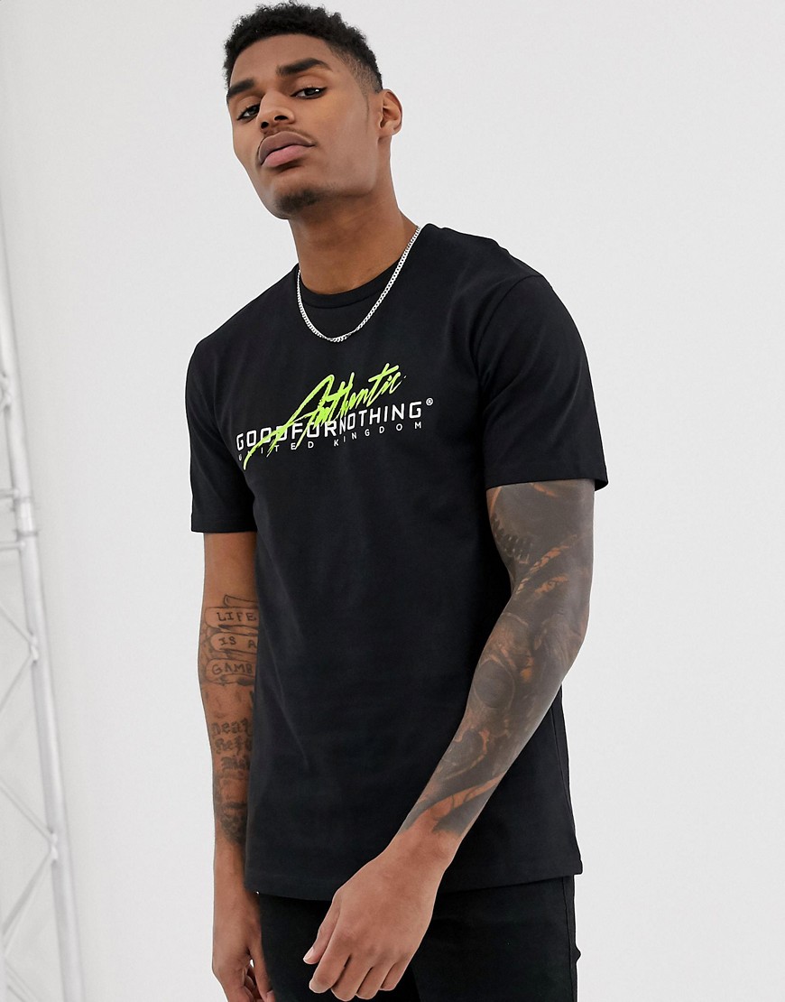 Good For Nothing - T-shirt nera con logo fluo-Nero