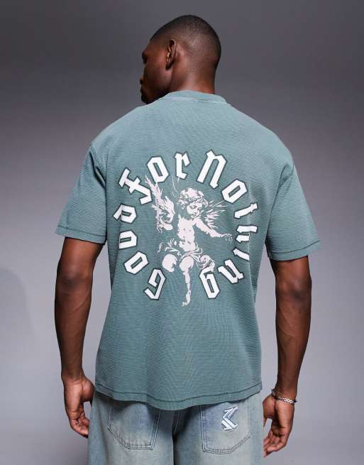 Good For Nothing – T-shirt o luźnym kroju z waflową strukturą w kolorze khaki z nadrukiem na piersi i plecach