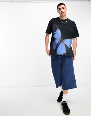 Good For Nothing oversized t-shirt in black acid wash with large butterfly print - ASOS Price Checker