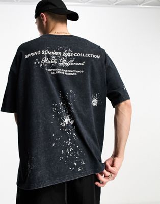 Good For Nothing oversized t-shirt in black acid wash with vintage eagle print - ASOS Price Checker