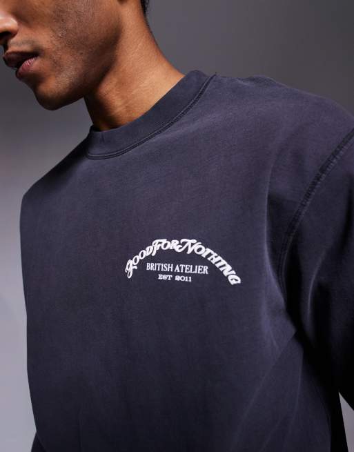 Good For Nothing - T-shirt oversize a maniche lunghe nera con stampe multiple, 3 di 4