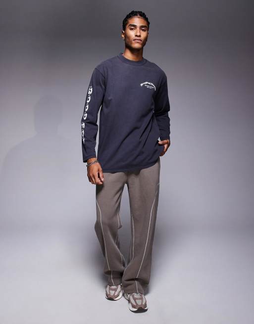 Good For Nothing - T-shirt oversize a maniche lunghe nera con stampe multiple, 4 di 4