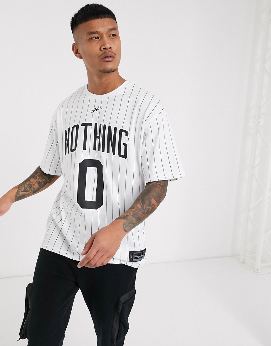 Good For Nothing - T-shirt oversize a righe con logo grande bianca-Bianco