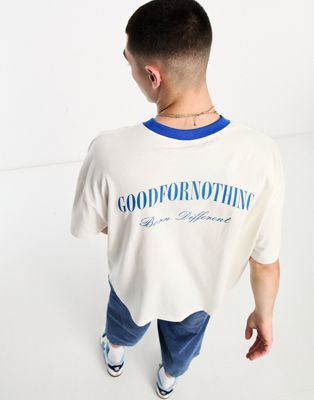 Good For Nothing oversized t-shirt in off white with contrast rib and chest and back logo print - ASOS Price Checker