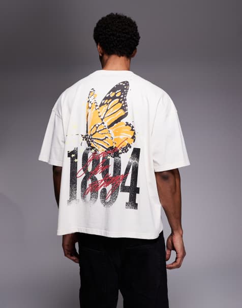 Good For Nothing - T-shirt oversize beige con stampa di farfalla - view 1