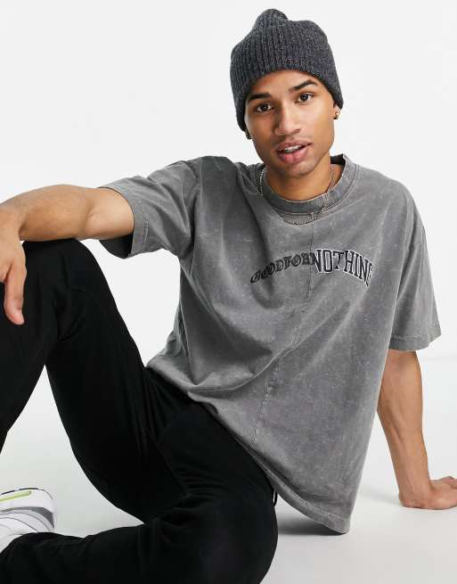 Good For Nothing - T-shirt oversize con stampa divisa e logo, colore grigio