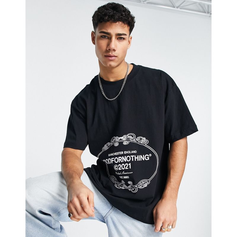 Uomo EVZH0 Good For Nothing - T-shirt oversize nera con logo con stemma