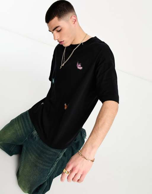 Good For Nothing - T-shirt oversize nera con stampa di farfalle