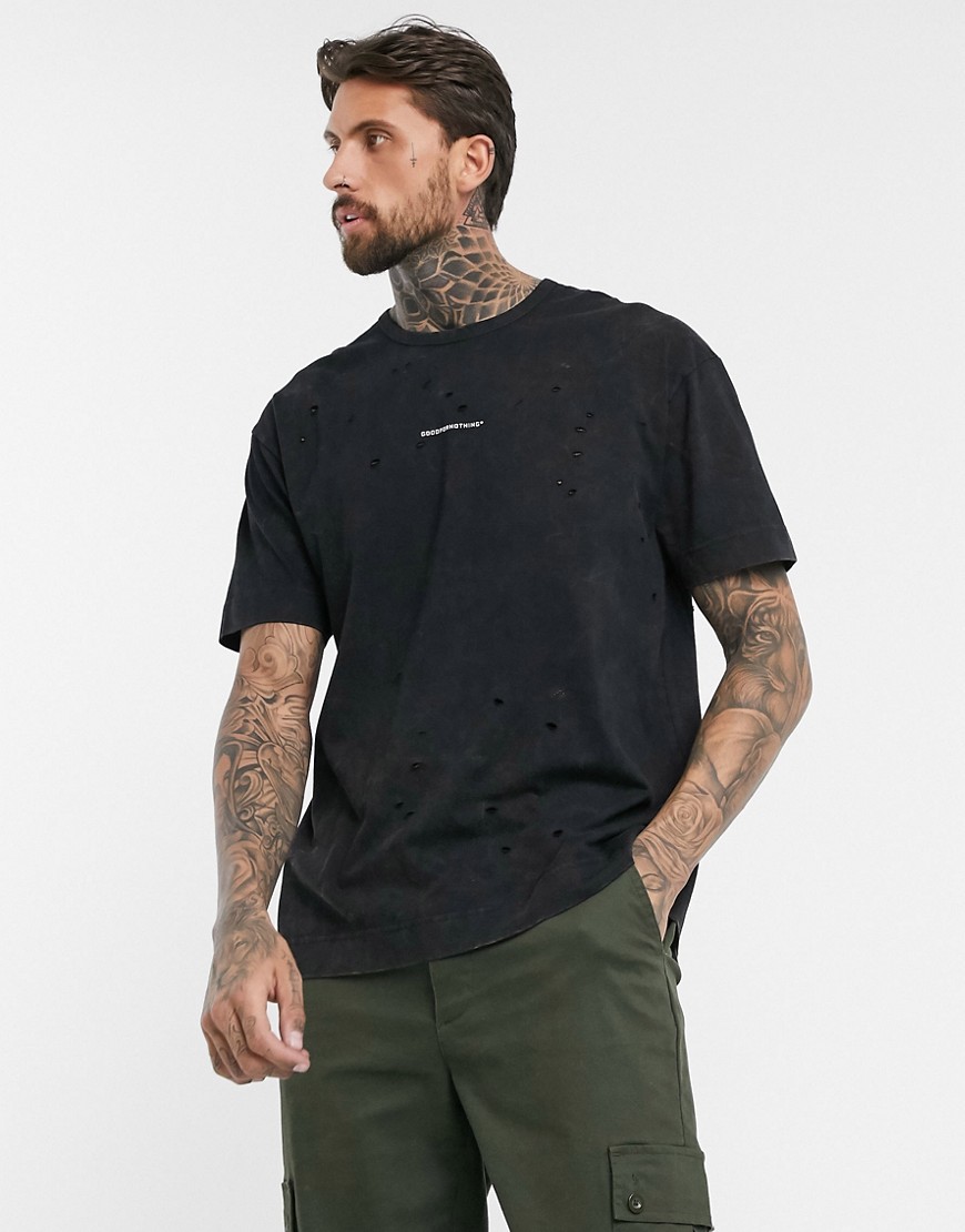 Good For Nothing - T-shirt oversize nera lavaggio acido con logo-Nero