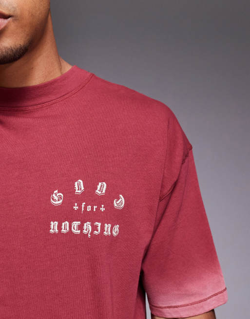 Good For Nothing - T-shirt oversize rossa con stampa sul retro ed effetto spray, 4 di 4