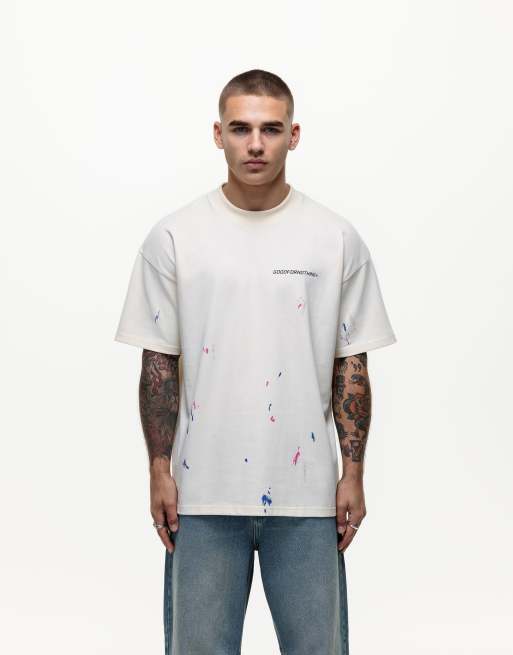 Good For Nothing – T-shirt oversize w kolorze złamanej bieli z motywem pochlapania farbą