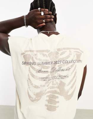 Good For Nothing - T-shirt sans manches oversize à imprimé squelette au dos - Blanc cassé