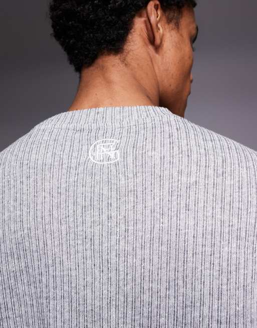 Good For Nothing - T-shirt squadrata oversize in maglia grigia a righe in coordinato, 5 di 5