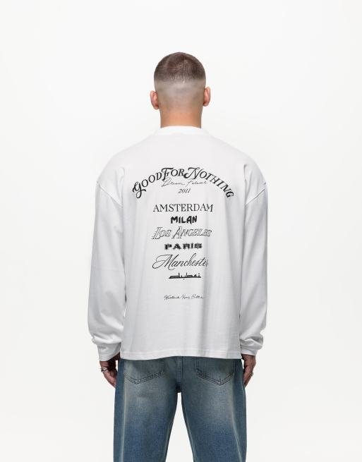 Good For Nothing – T-shirt w kolorze złamanej bieli z długim rękawem i nadrukiem na plecach