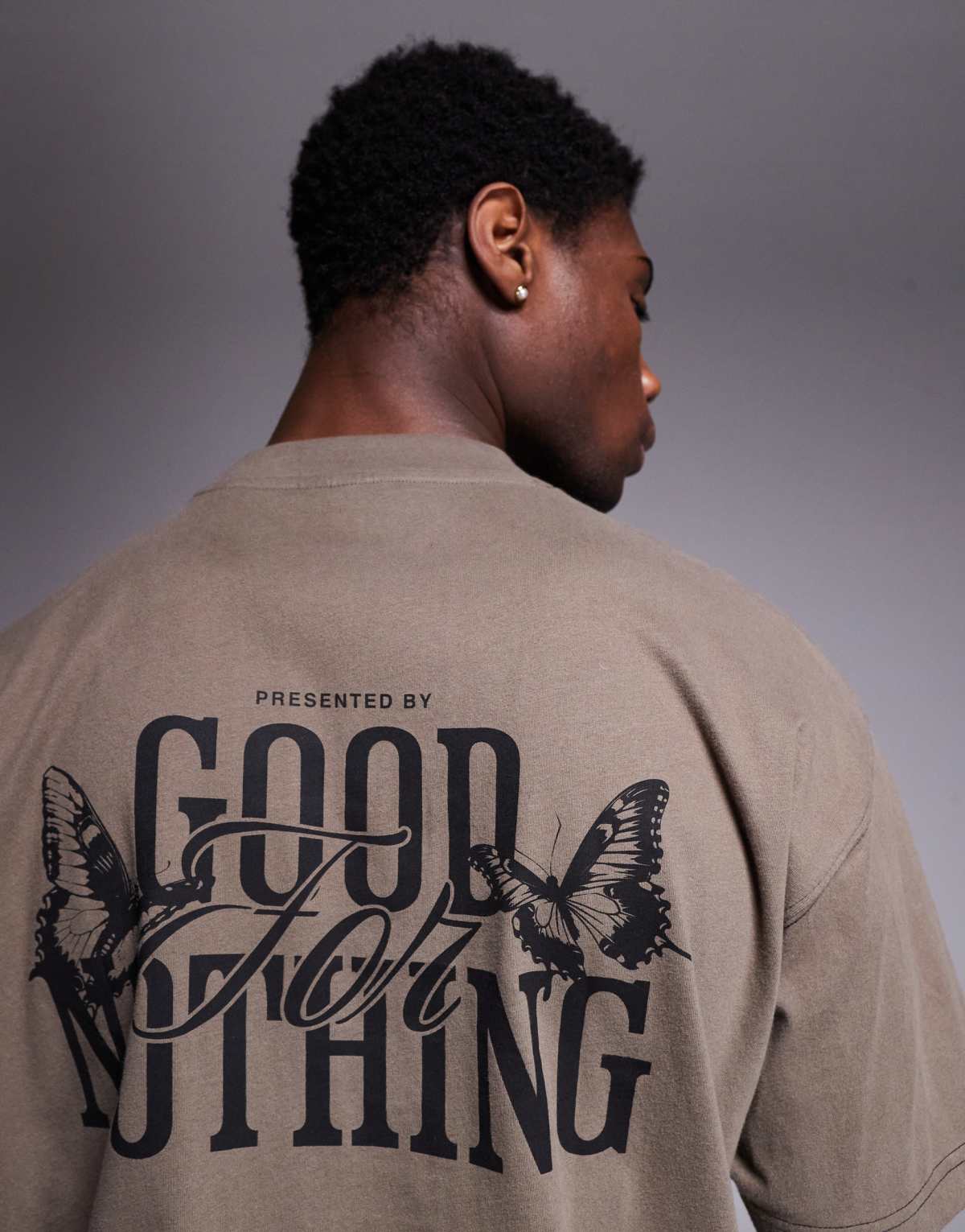 Good For Nothing t-shirt with back print in taupe