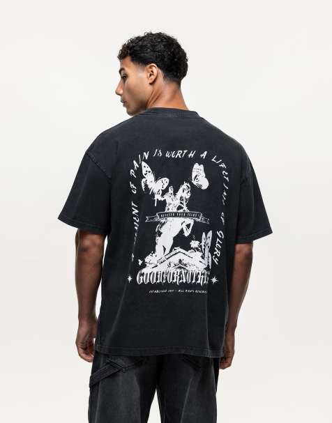 Good For Nothing t-shirt with equestrian back print in black wash - view 1