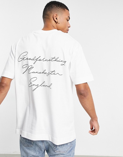 Good For Nothing t-shirt with manchester script back print in white