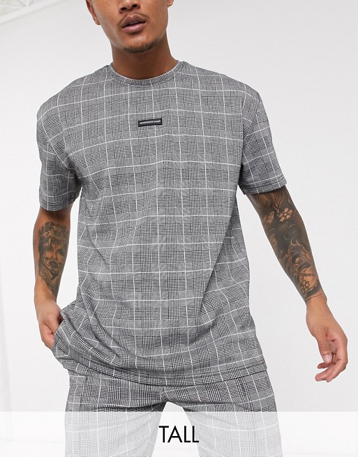 Good For Nothing Tall check t-shirt with small badge logo in grey