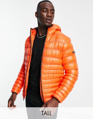 Good For Nothing Tall hooded puffer jacket in orange