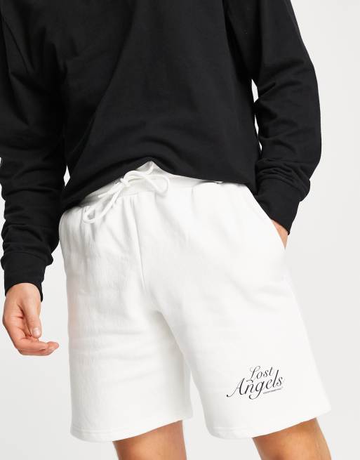 Good For Nothing trackie shorts in off white with text embroidery (part of a set) 