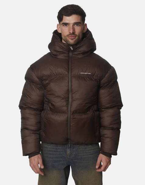 Good For Nothing Translucent hooded padded puffer jacket in brown - view 1