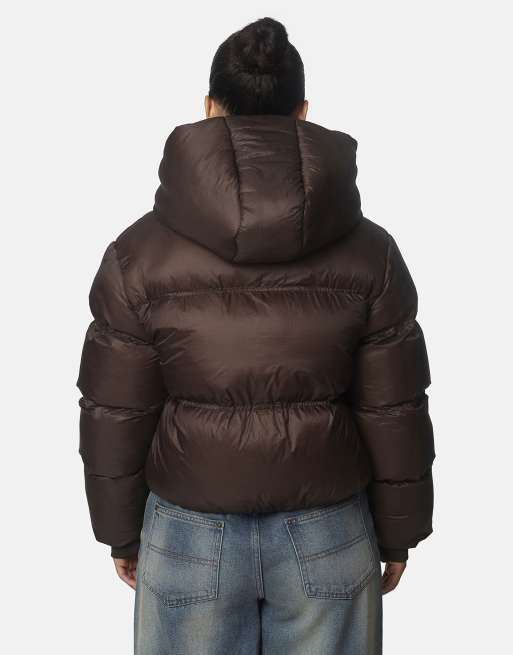 Good For Nothing Translucent short hooded padded puffer jacket in brown, 2 of 4