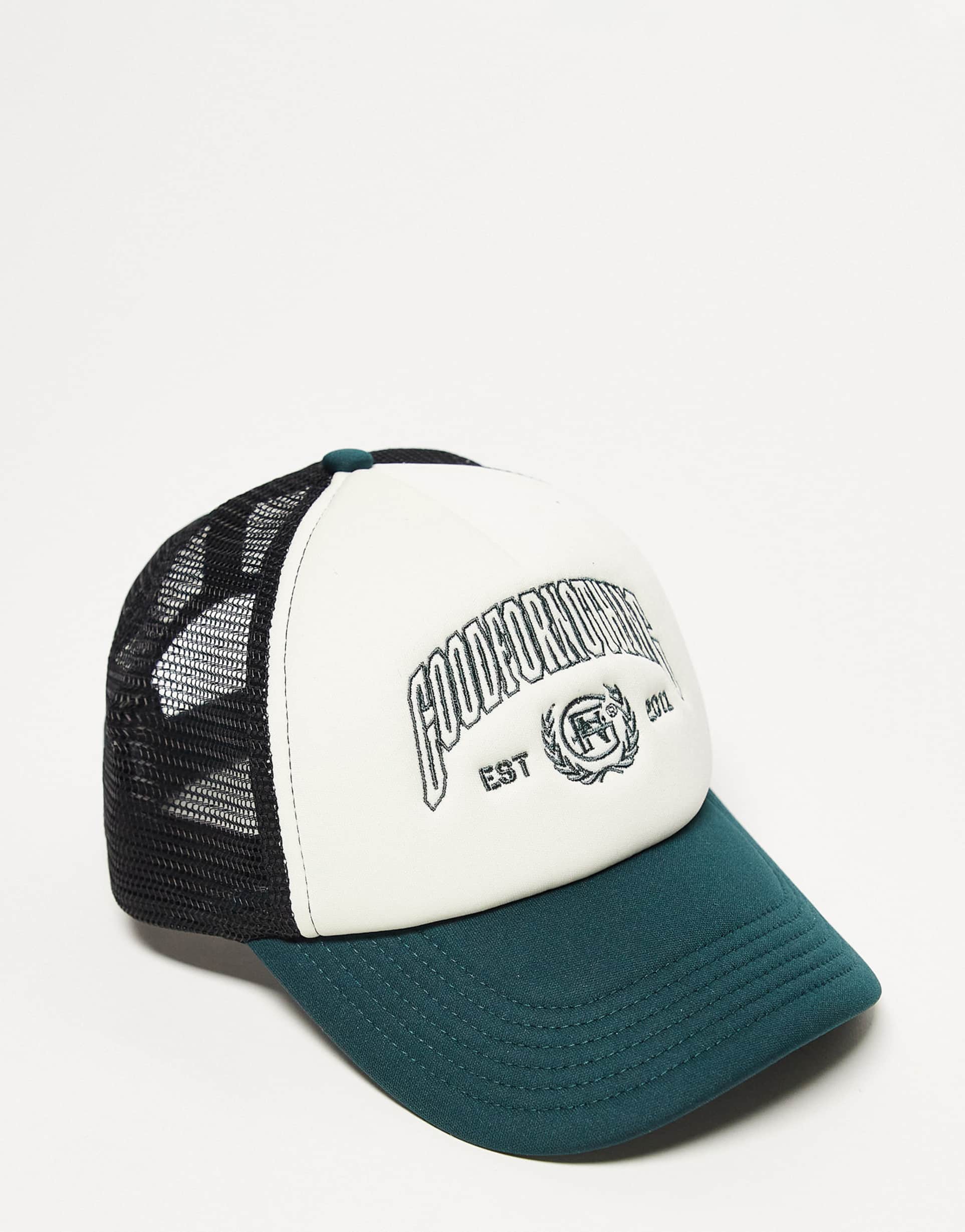 good for nothing trucker baseball cap in beige and green