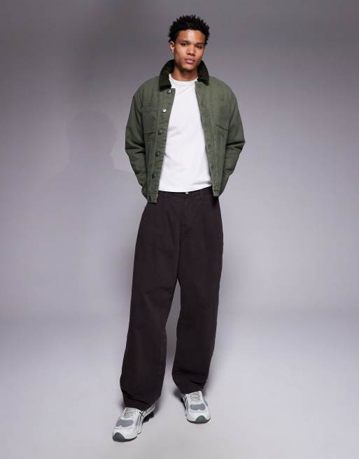 Good For Nothing trucker jacket in sage green with contrast collar, 2 of 5