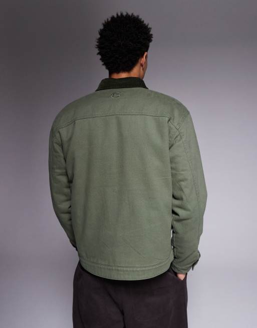 Good For Nothing trucker jacket in sage green with contrast collar, 3 of 5