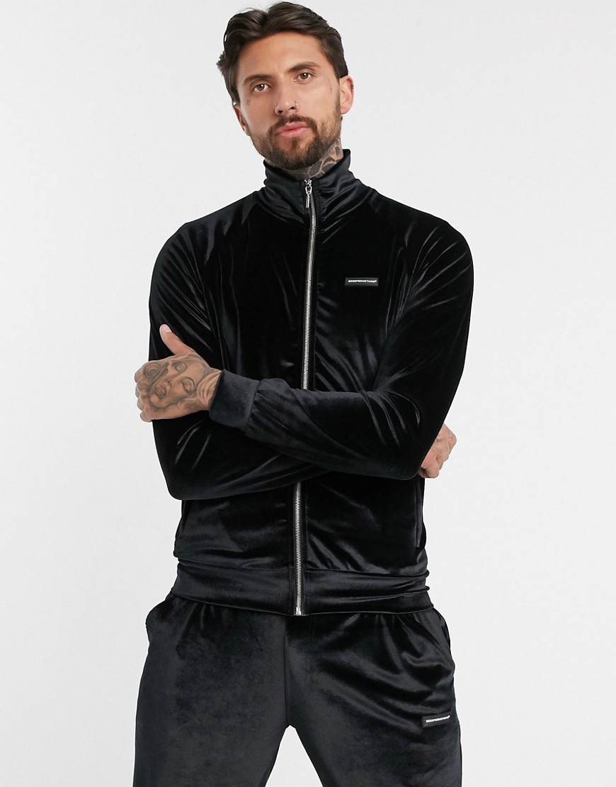 Good For Nothing velour track top with raised rubber branding in black