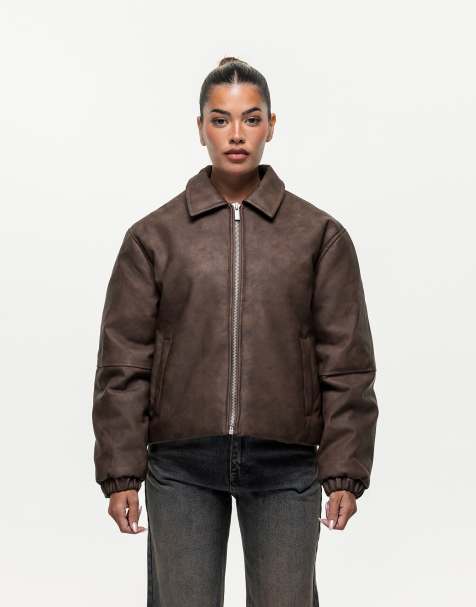 Good For Nothing Vintage pu coach jacket in brown - view 1