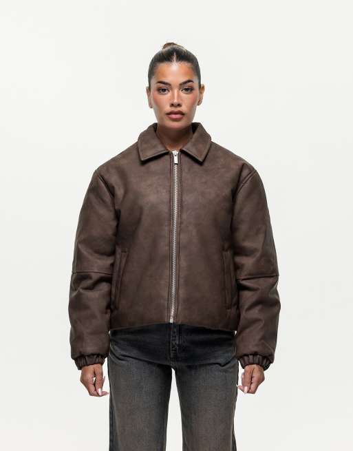 Good For Nothing Vintage pu coach jacket in brown
