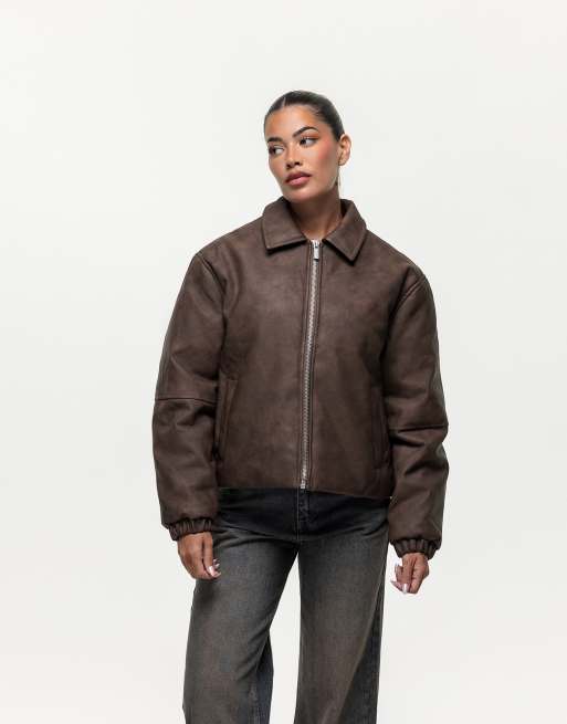 Good For Nothing Vintage pu coach jacket in brown, 3 of 4