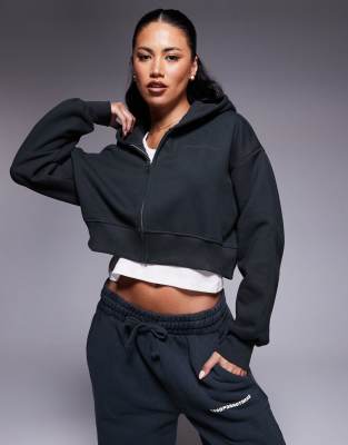 Good For Nothing Vintage wash cropped zip through hoodie in black - view 1