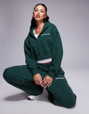 Good For Nothing Vintage wash cropped zip through hoodie in green
